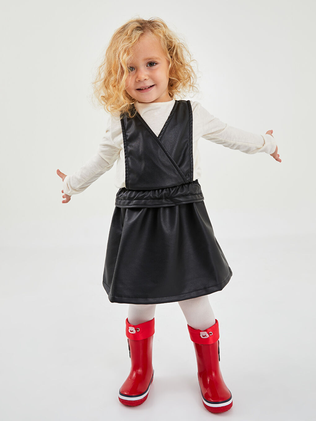 LCW baby V-Neck Suspended Basic Baby Girl Dress and Pantyhose 2 Pack -W1GL16Z1-CVL
