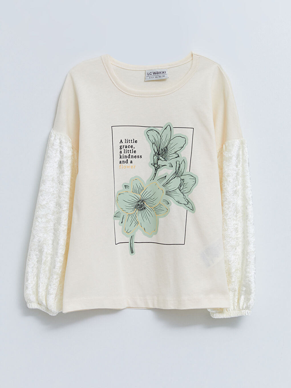Crew Neck Printed Long Sleeve Cotton Girl T-shirt