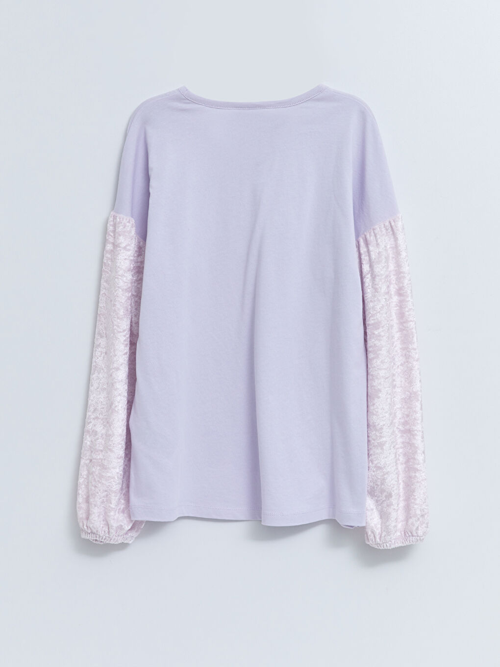 تيشيرت بناتي كم طويل مطبوع بياقة دائرية قطن-1