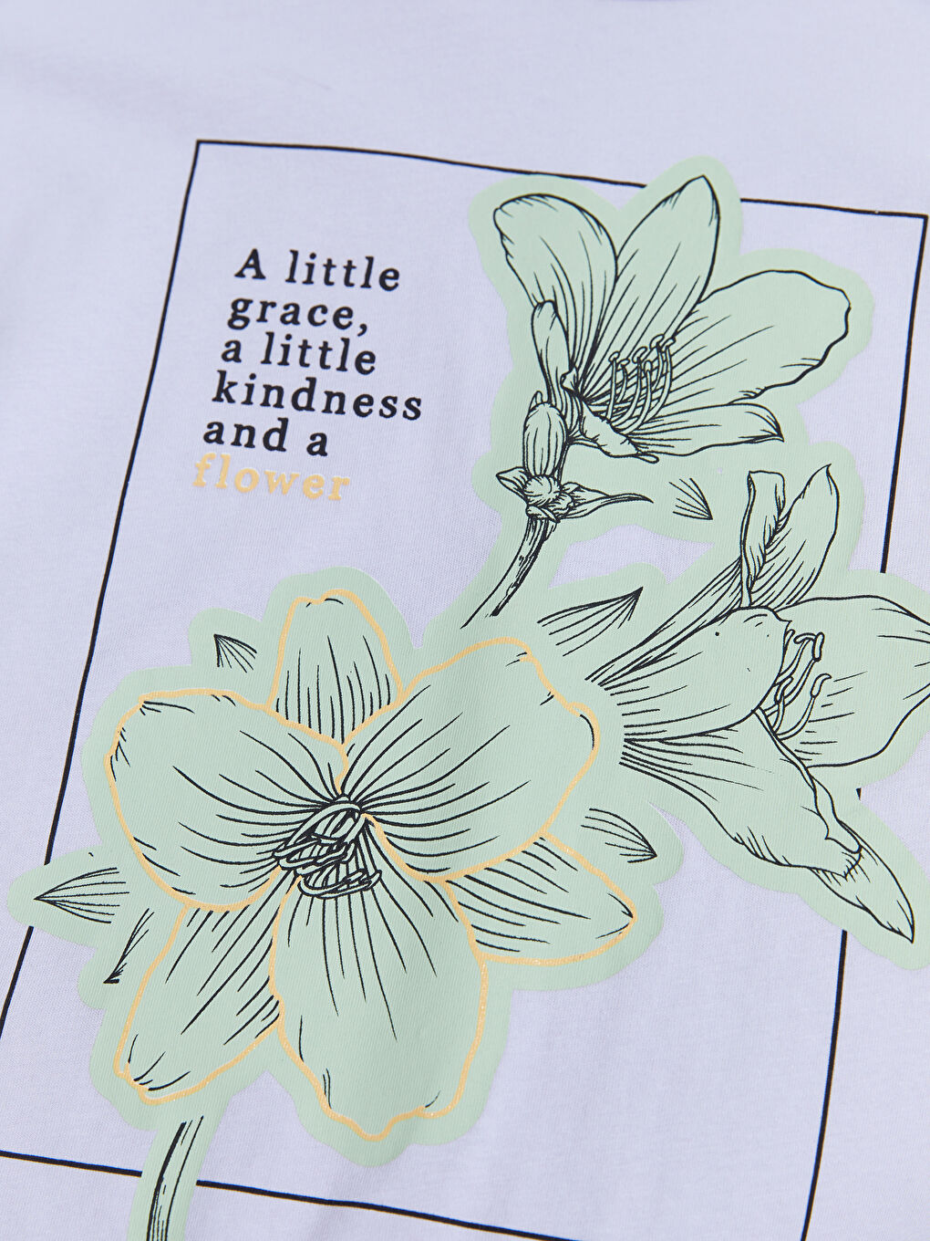 تيشيرت بناتي كم طويل مطبوع بياقة دائرية قطن-2