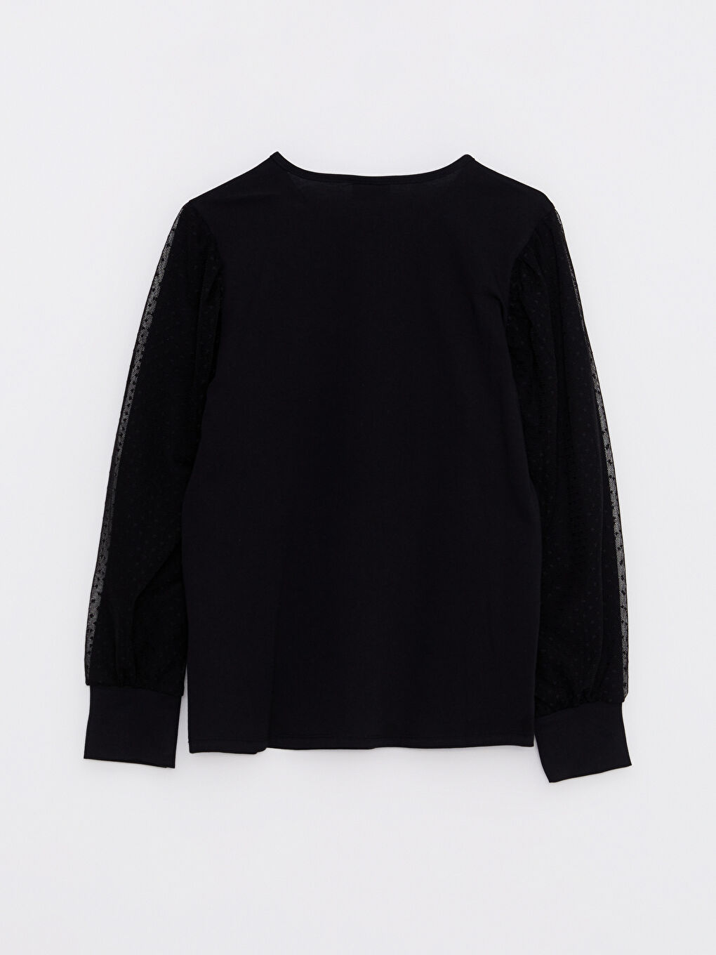 بلوزة كم طويل سادة ياقة دائرية للبنات-1