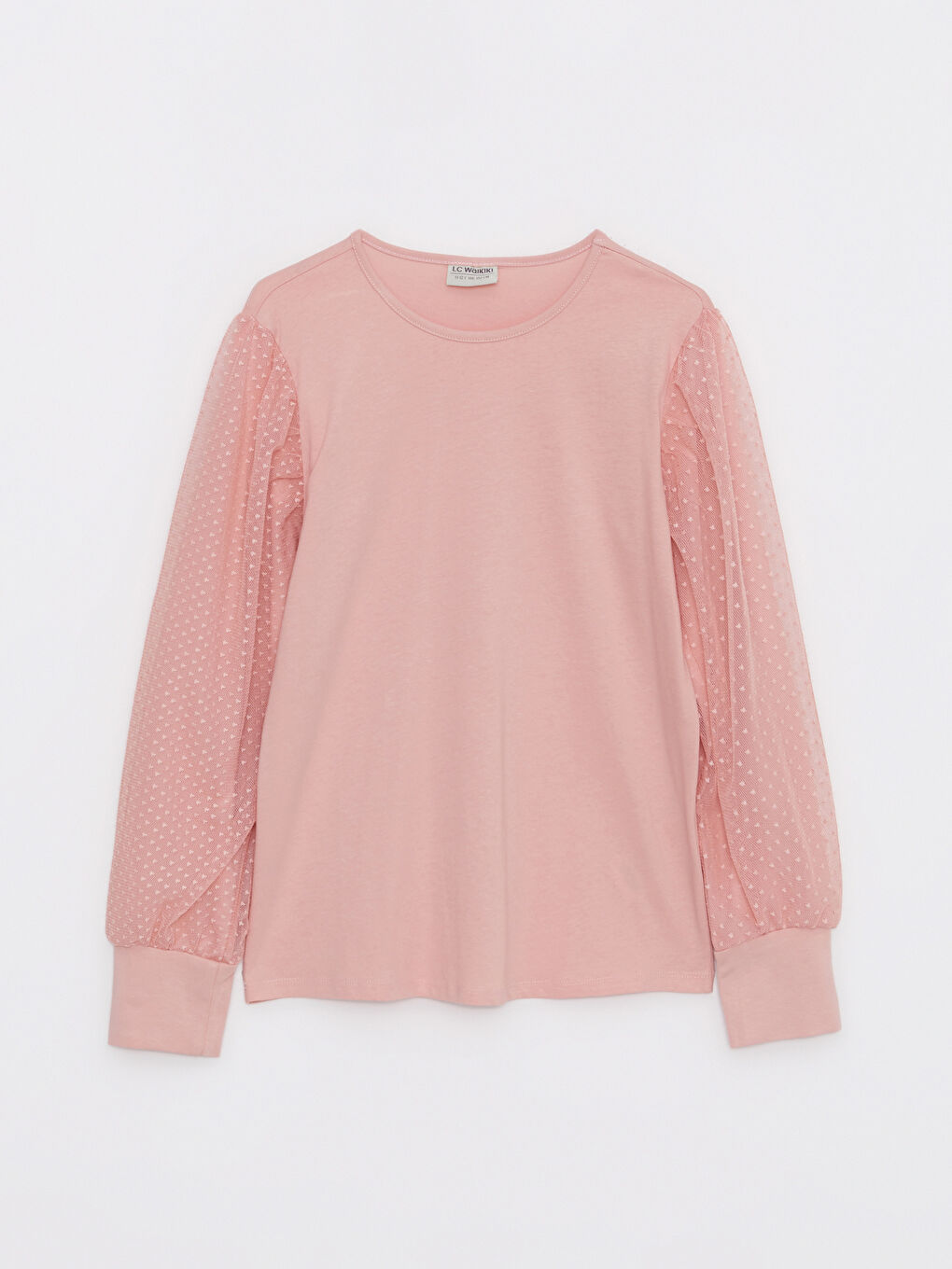 بلوزة كم طويل سادة ياقة دائرية للبنات