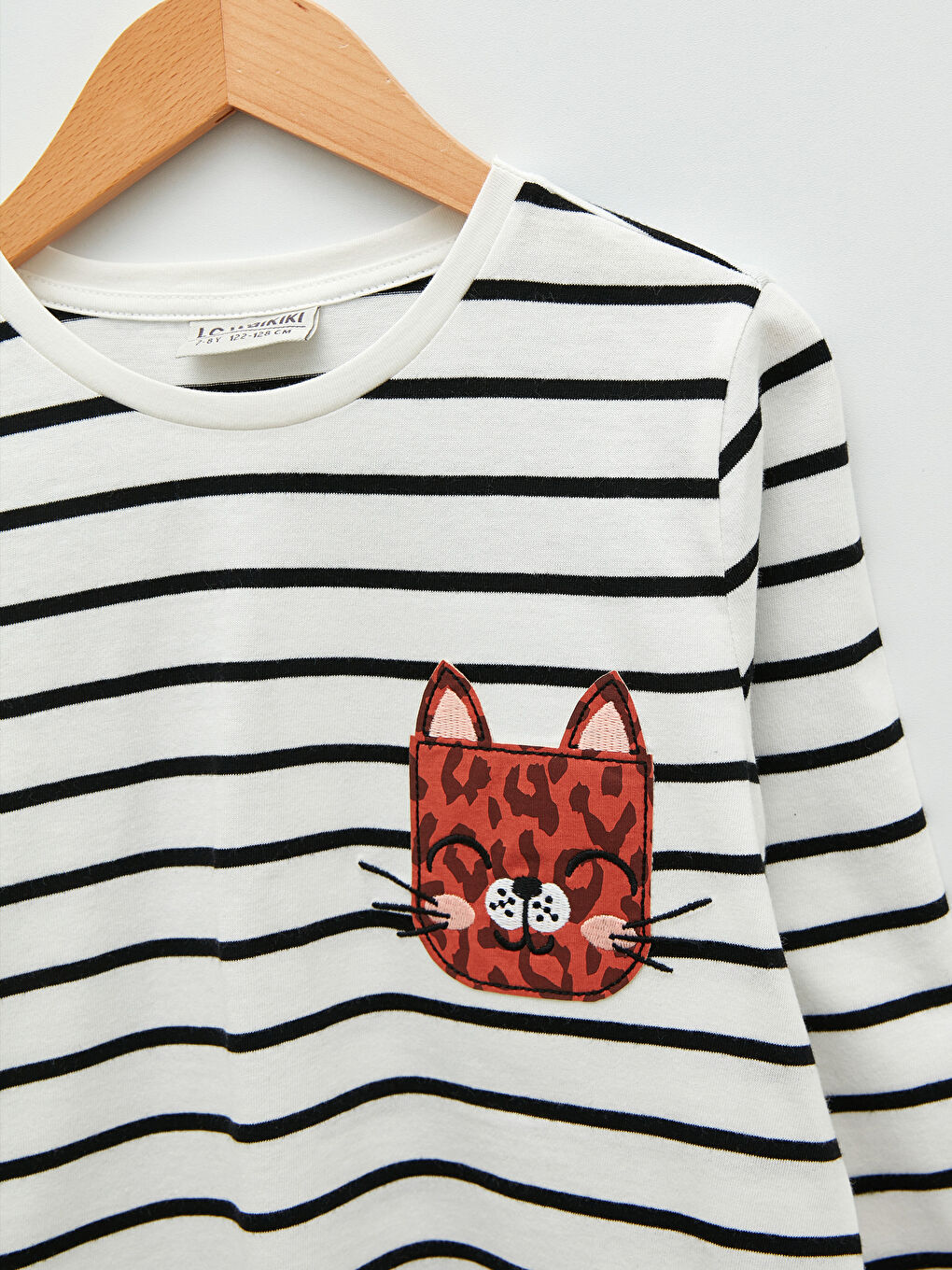 Tricou cu Guler Rotund Vărgat cu Mânecă Lungă pentru Fete-2