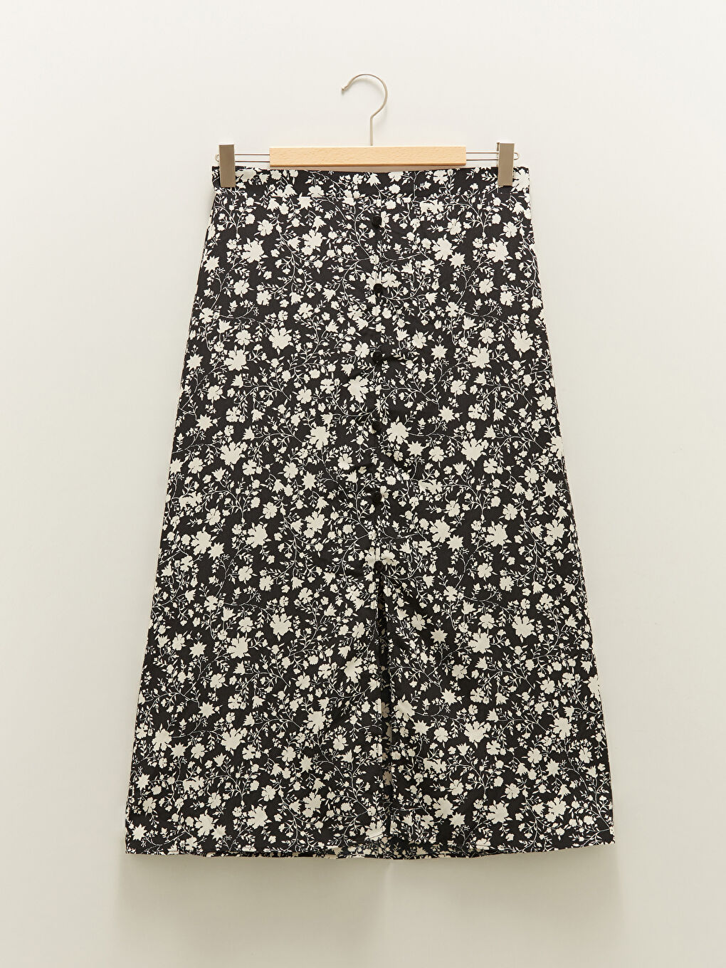 Siyah Beli Lastikli Desenli A Kesim Krep Kumaş Kadın Etek-5