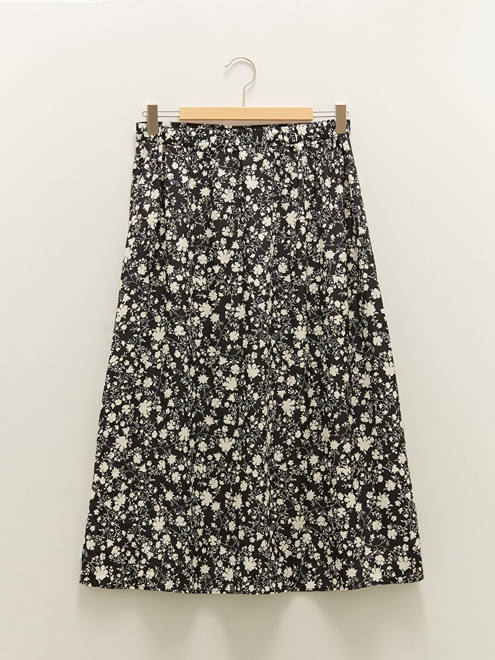 Siyah Beli Lastikli Desenli A Kesim Krep Kumaş Kadın Etek-6