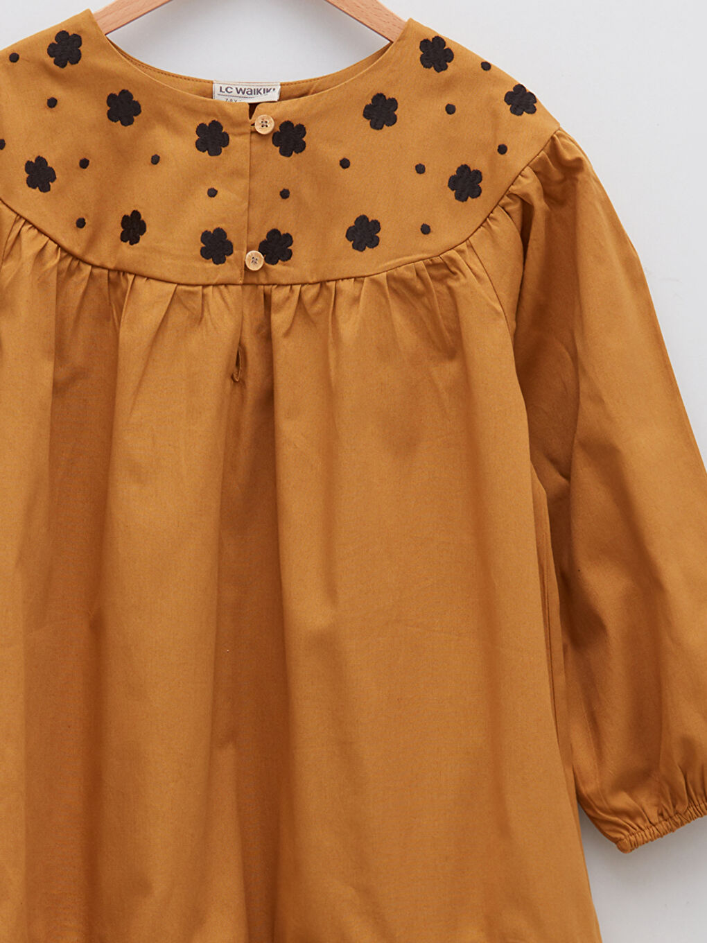 LCW Kids Crew Neck Printed Long Sleeve Gabardine Girls Dress -W1GL60Z4-GWH
