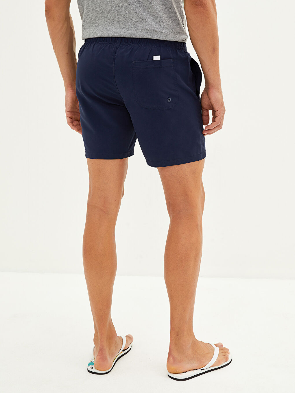 Lacivert Kısa Boy Baskılı Erkek Deniz Şortu-5