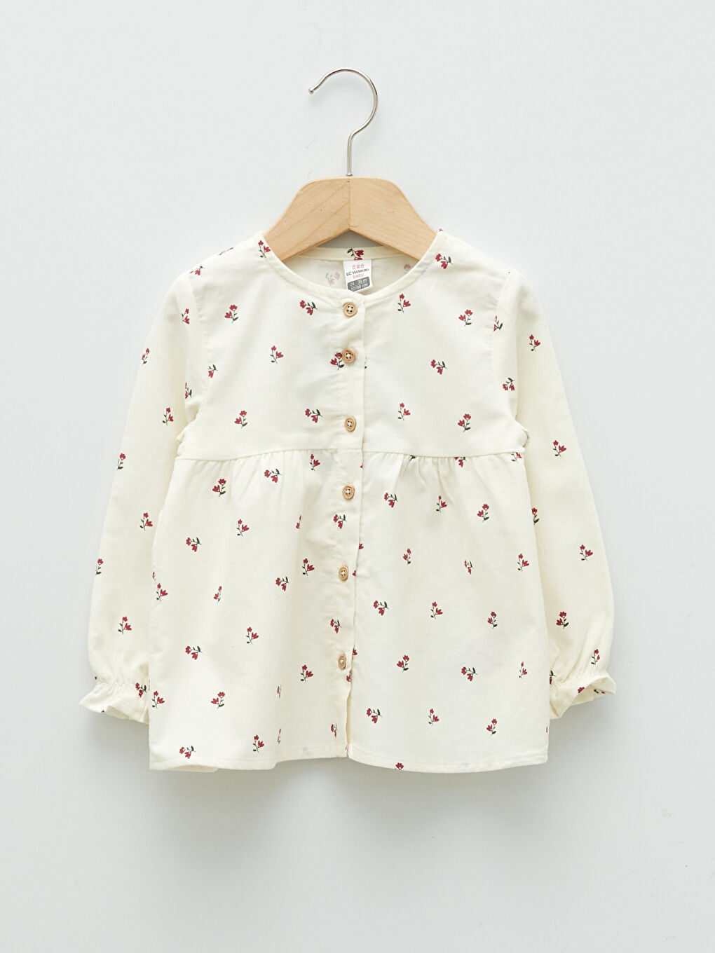 Crew Neck Long Sleeve Printed Velvet Baby Girl Shirt