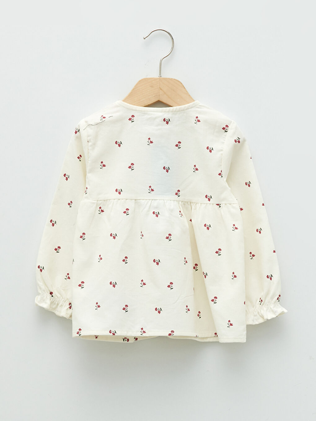 Crew Neck Long Sleeve Printed Velvet Baby Girl Shirt-1