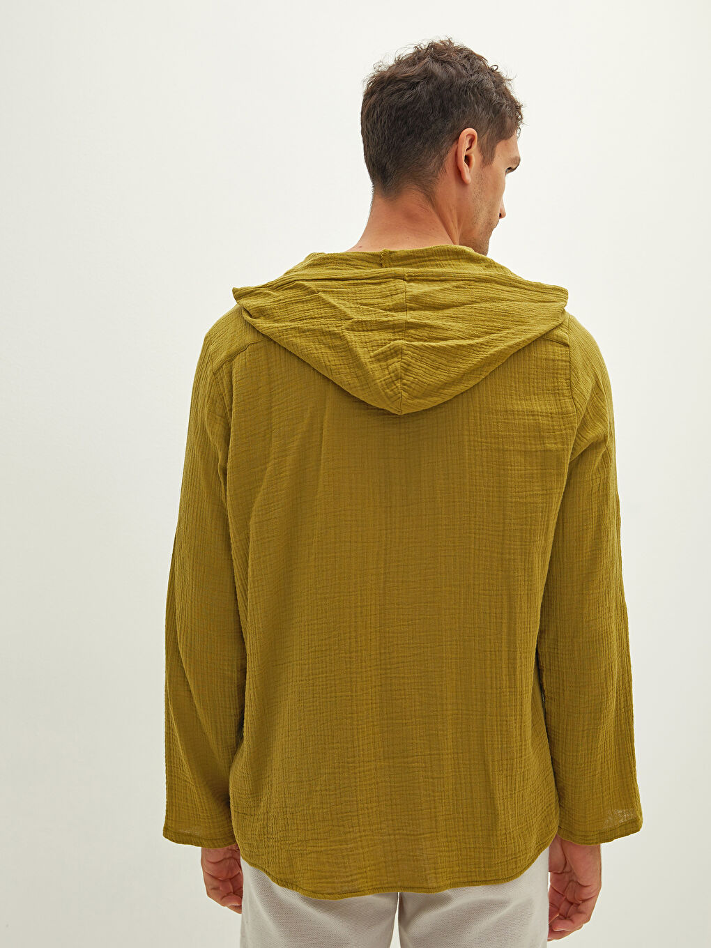 Regular Fit Hooded Long Sleeve Poplin Men's Shirt-5