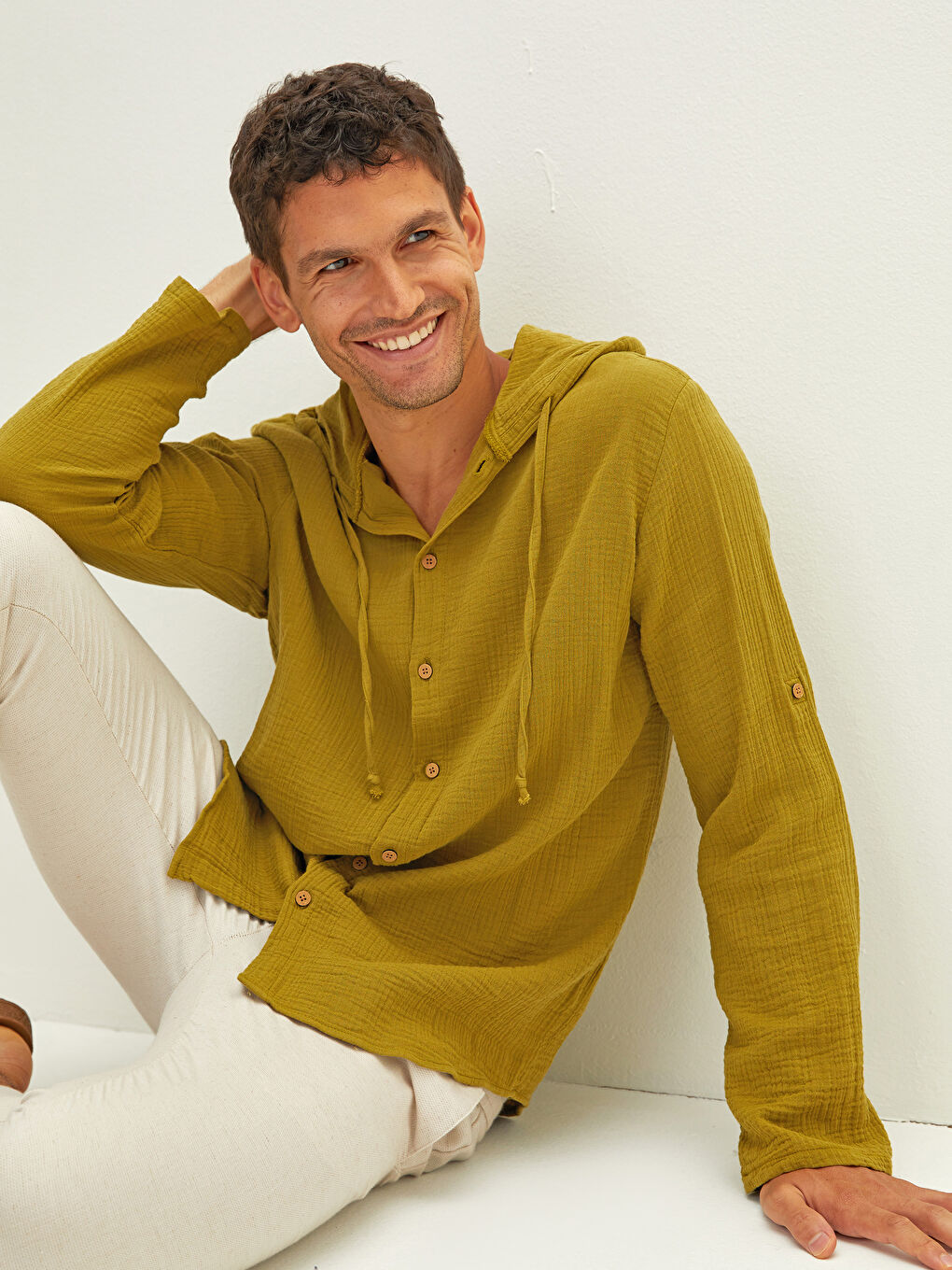 Regular Fit Hooded Long Sleeve Poplin Men's Shirt