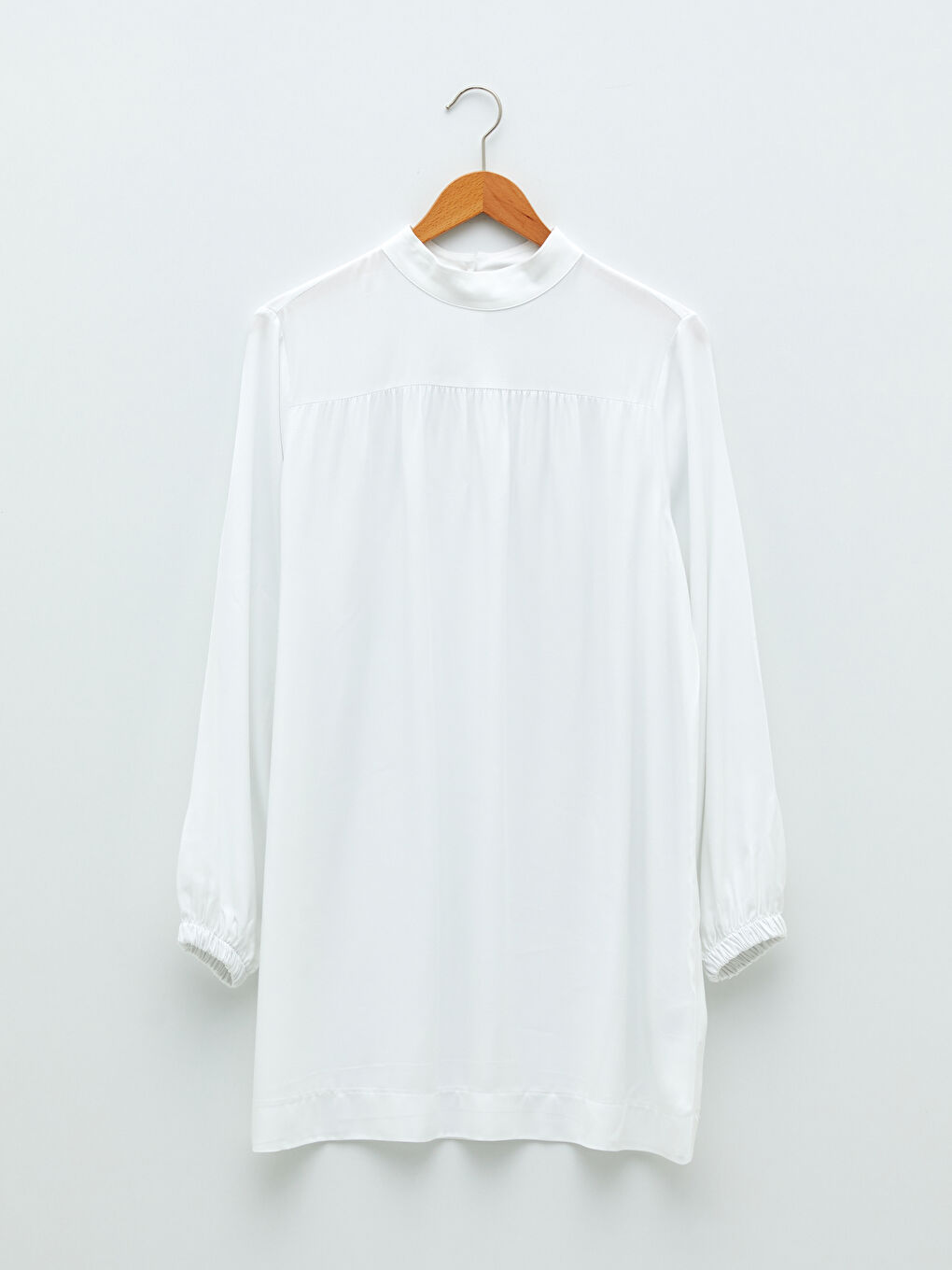 Ekru Hakim Yaka Düz Uzun Kollu Oversize Belmando Kumaş Kadın Tunik-4