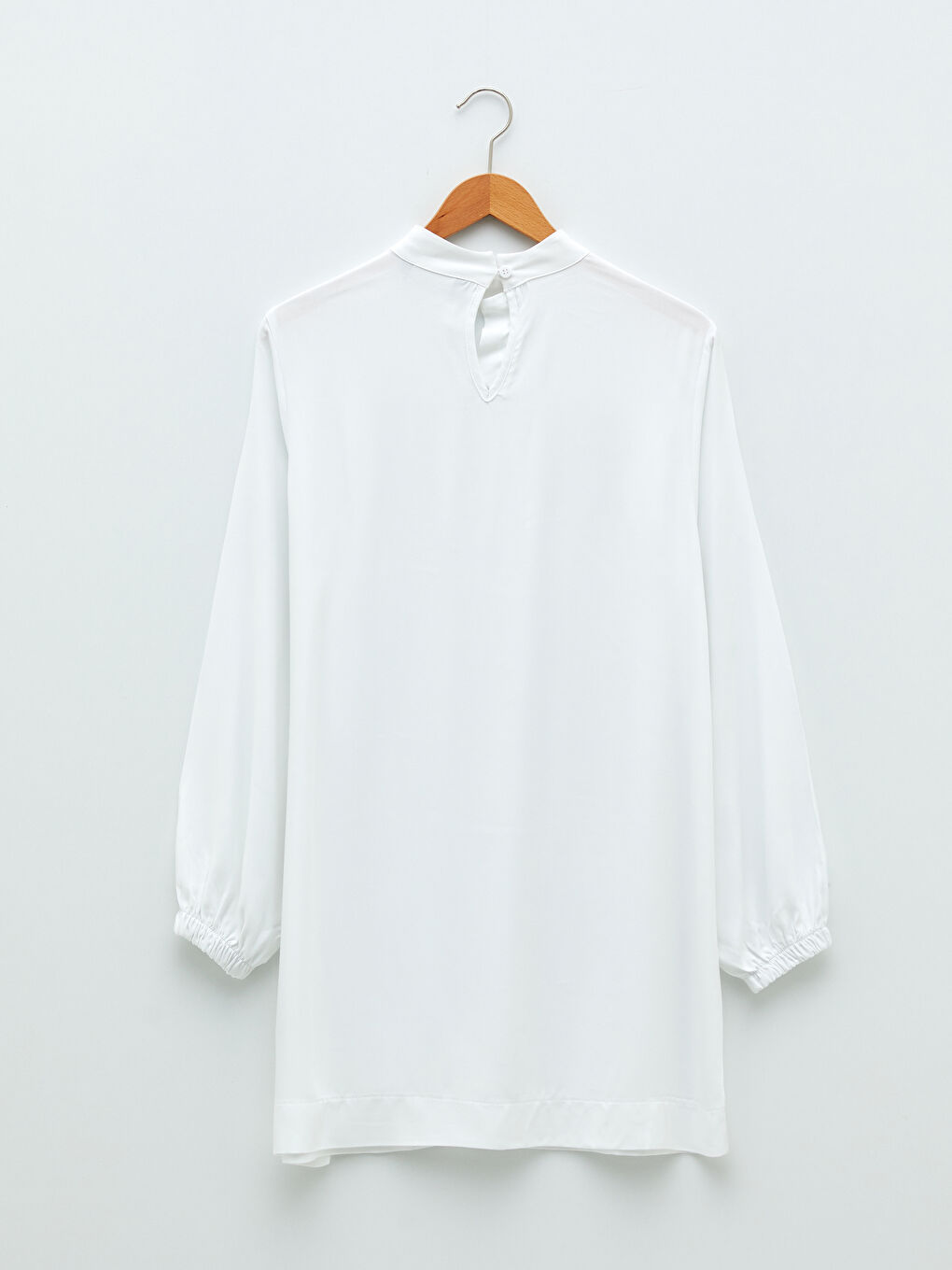 Ekru Hakim Yaka Düz Uzun Kollu Oversize Belmando Kumaş Kadın Tunik-5