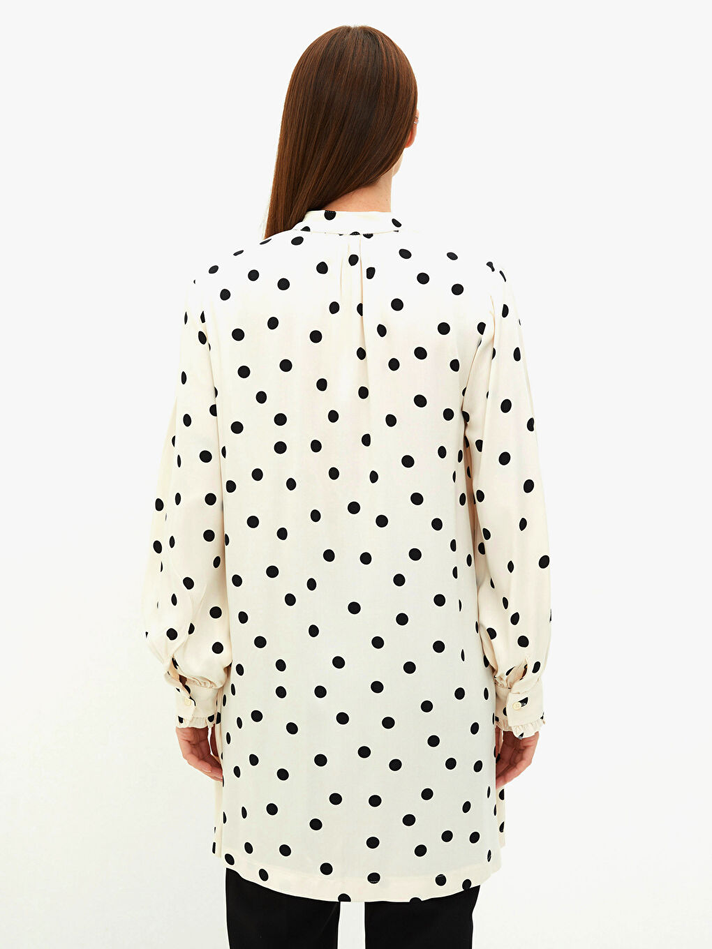 Hakim Yaka Puantiyeli Uzun Kollu Viskon Kadın Tunik-4