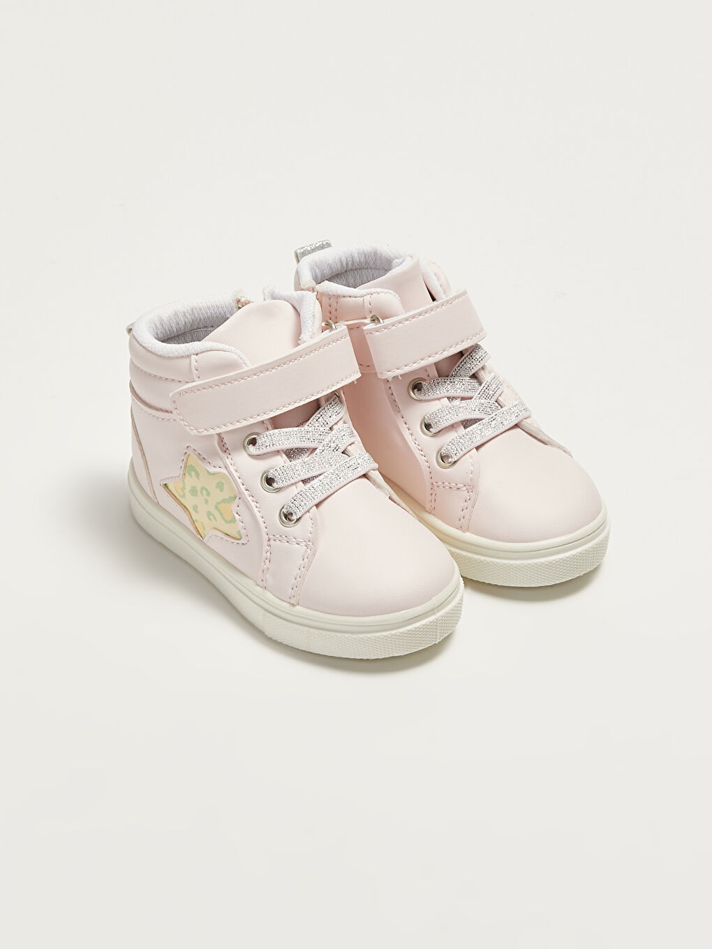 Pembe Deri Görünümlü Cırt Cırtlı Kız Bebek Spor Ayakkabı