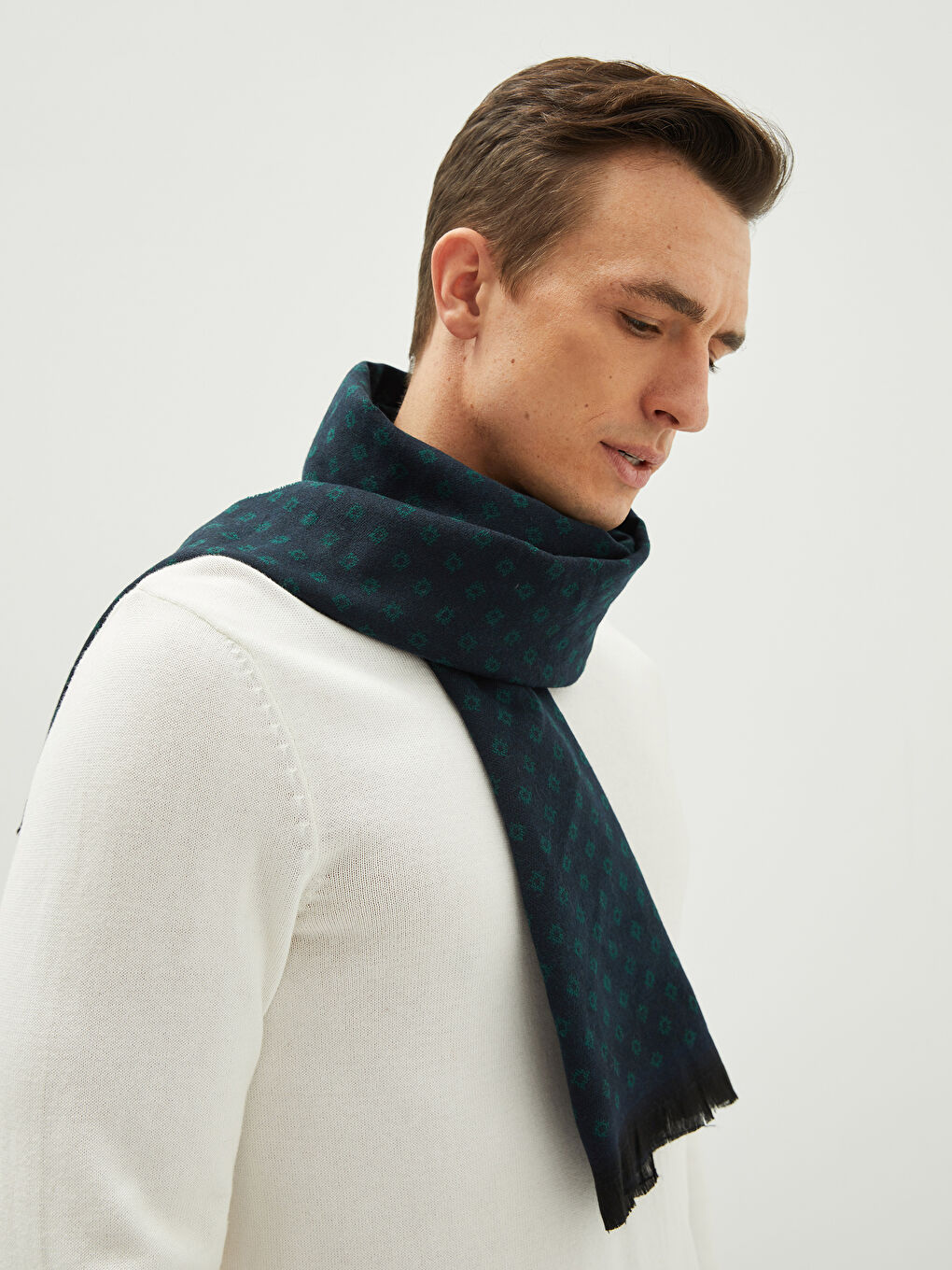 Patterned Short Tassel Detailed Men's Scarf