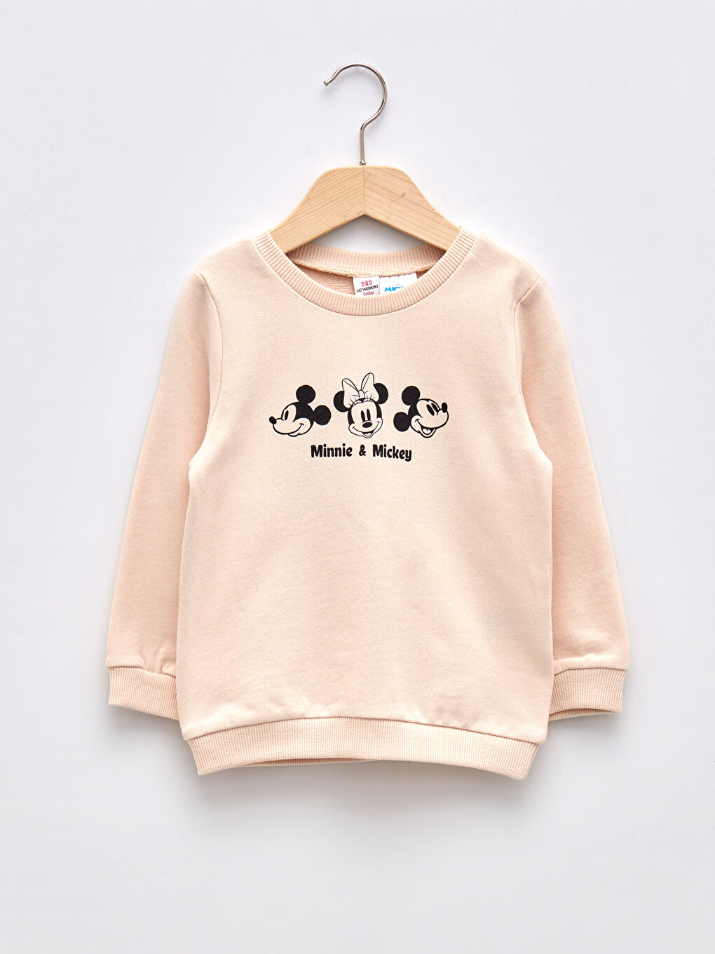 Crew Neck Long Sleeve Minnie and Mickey Mouse Printed Baby Girl Sweatshirt