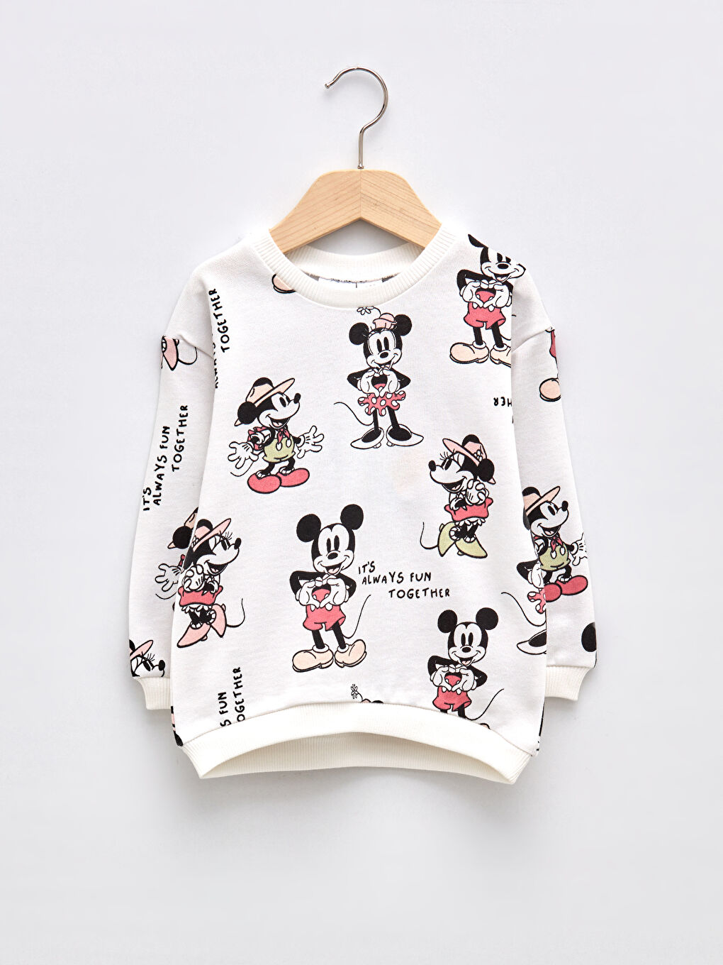 Ekru Bisiklet Yaka Uzun Kollu Minnie Mouse Baskılı Kız Bebek Sweatshirt-3