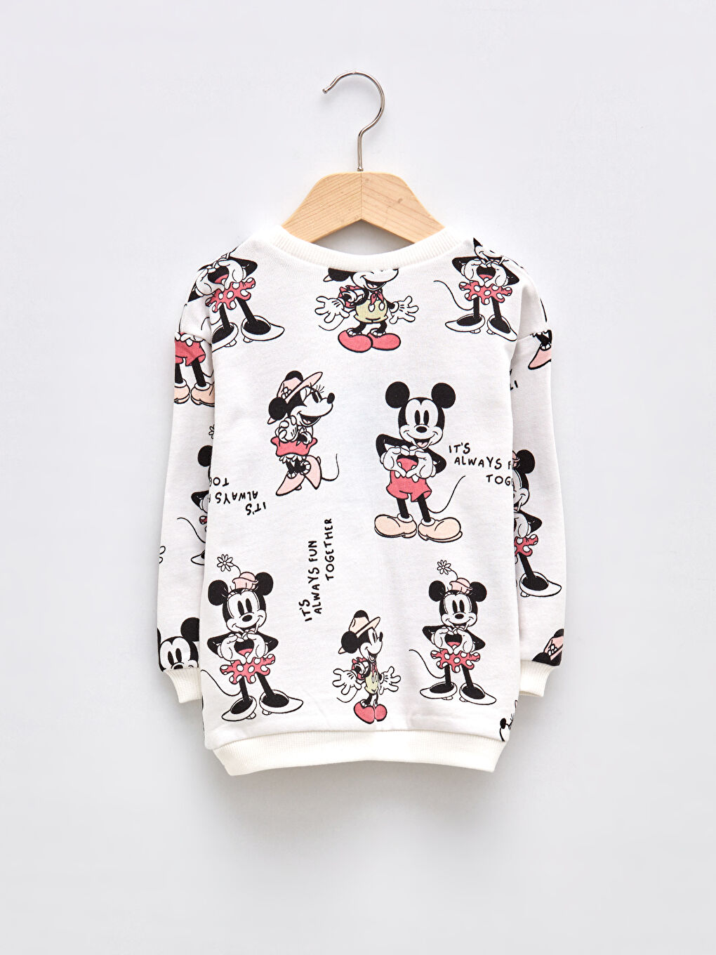 Ekru Bisiklet Yaka Uzun Kollu Minnie Mouse Baskılı Kız Bebek Sweatshirt-4