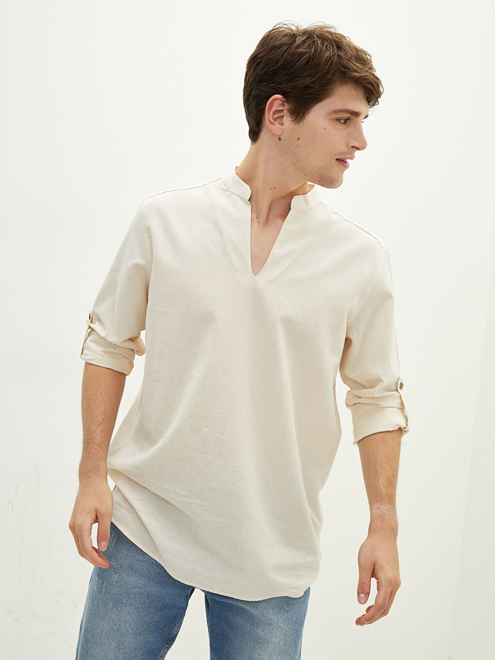 XSIDE Regular Fit Long Sleeve Linen Men's Shirt -W1GM92Z8-RSH