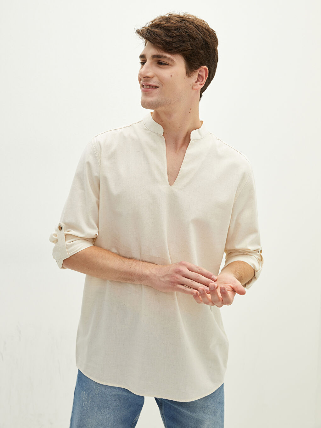 XSIDE Regular Fit Long Sleeve Linen Men's Shirt -W1GM92Z8-RSH