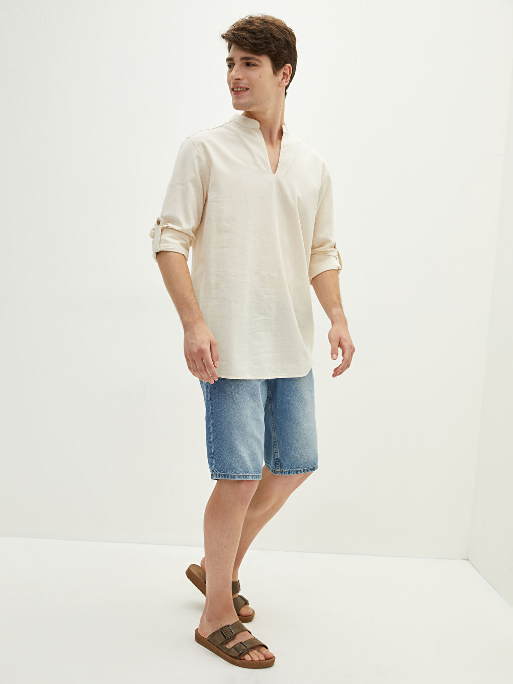 XSIDE Regular Fit Long Sleeve Linen Men's Shirt -W1GM92Z8-RSH