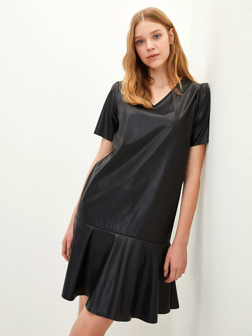 Robe Droite à Volants Détail Encolure en V pour Femmes Combinaison Mère Fille-2