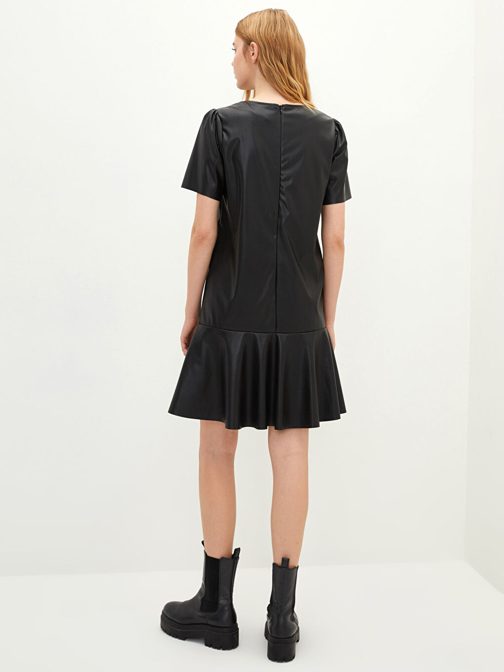 Robe Droite à Volants Détail Encolure en V pour Femmes Combinaison Mère Fille-4