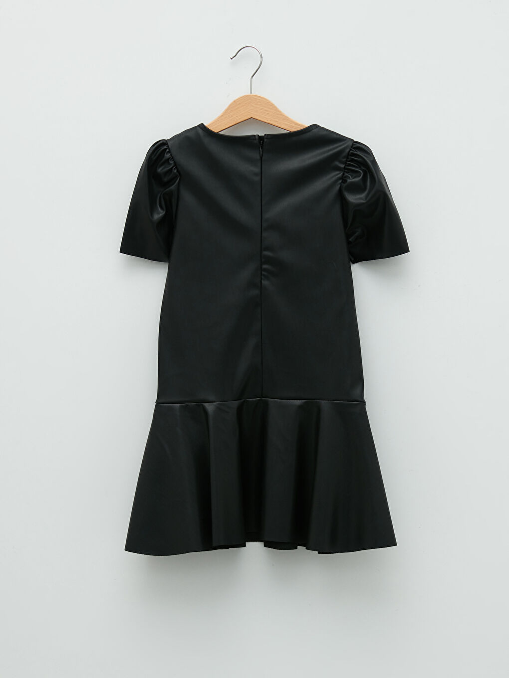 Siyah V Yaka Basic Kısa Kollu Kız Çocuk Elbise-1