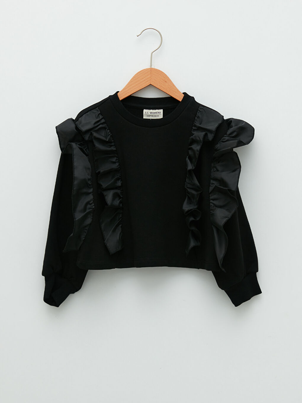 Crew Neck Ruffle Detailed Long Sleeve Girl's Sweatshirt