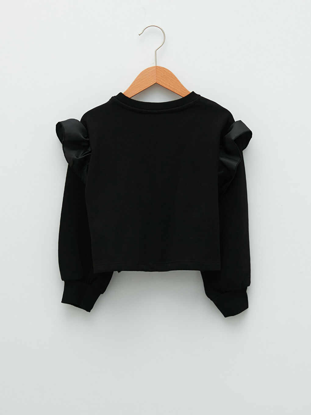 Crew Neck Ruffle Detailed Long Sleeve Girl's Sweatshirt-1