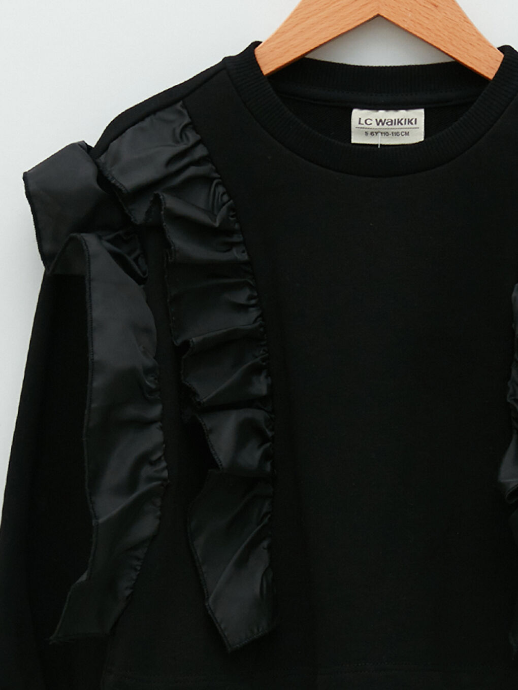 Crew Neck Ruffle Detailed Long Sleeve Girl's Sweatshirt-2