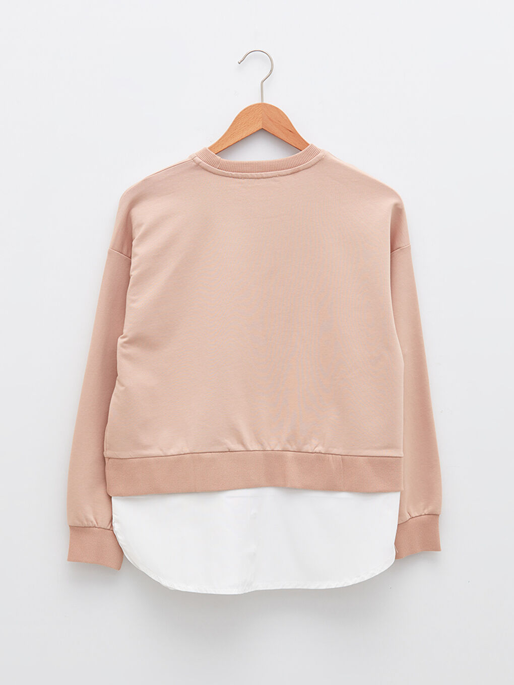 Bej Bisiklet Yaka Düz Uzun Kollu Kadın Sweatshirt-6