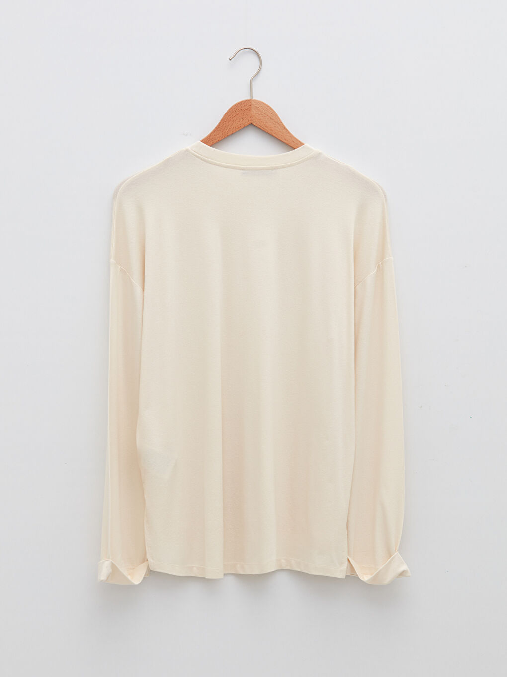 Ekru LCW Modest Bisiklet Yaka Uzun Kollu Basic Kadın Tunik-6