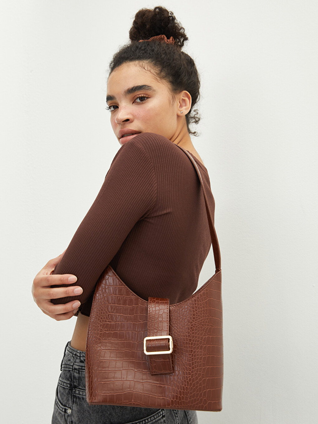 Leather Look Self Patterned Women's Handbag-1