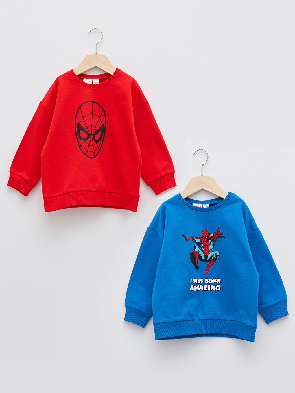 LCW baby Mavi Bisiklet Yaka Uzun Kollu Spiderman Baskılı Erkek Bebek Sweatshirt 2'li