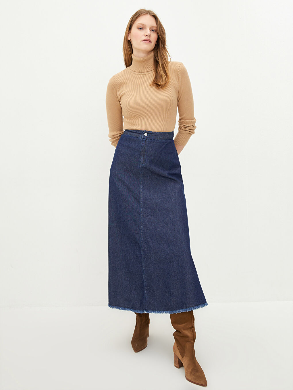 LCWAIKIKI Classic Women's Elastic Waist Plain Denim Skirt -W1GN54Z8-H45