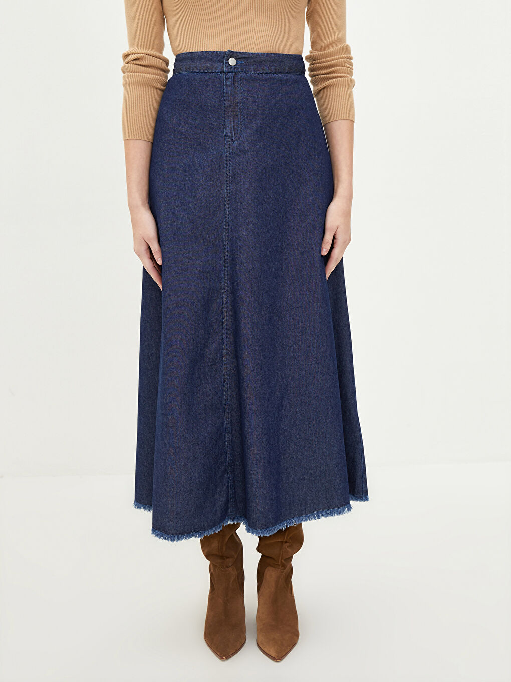 LCWAIKIKI Classic Women's Elastic Waist Plain Denim Skirt -W1GN54Z8-H45