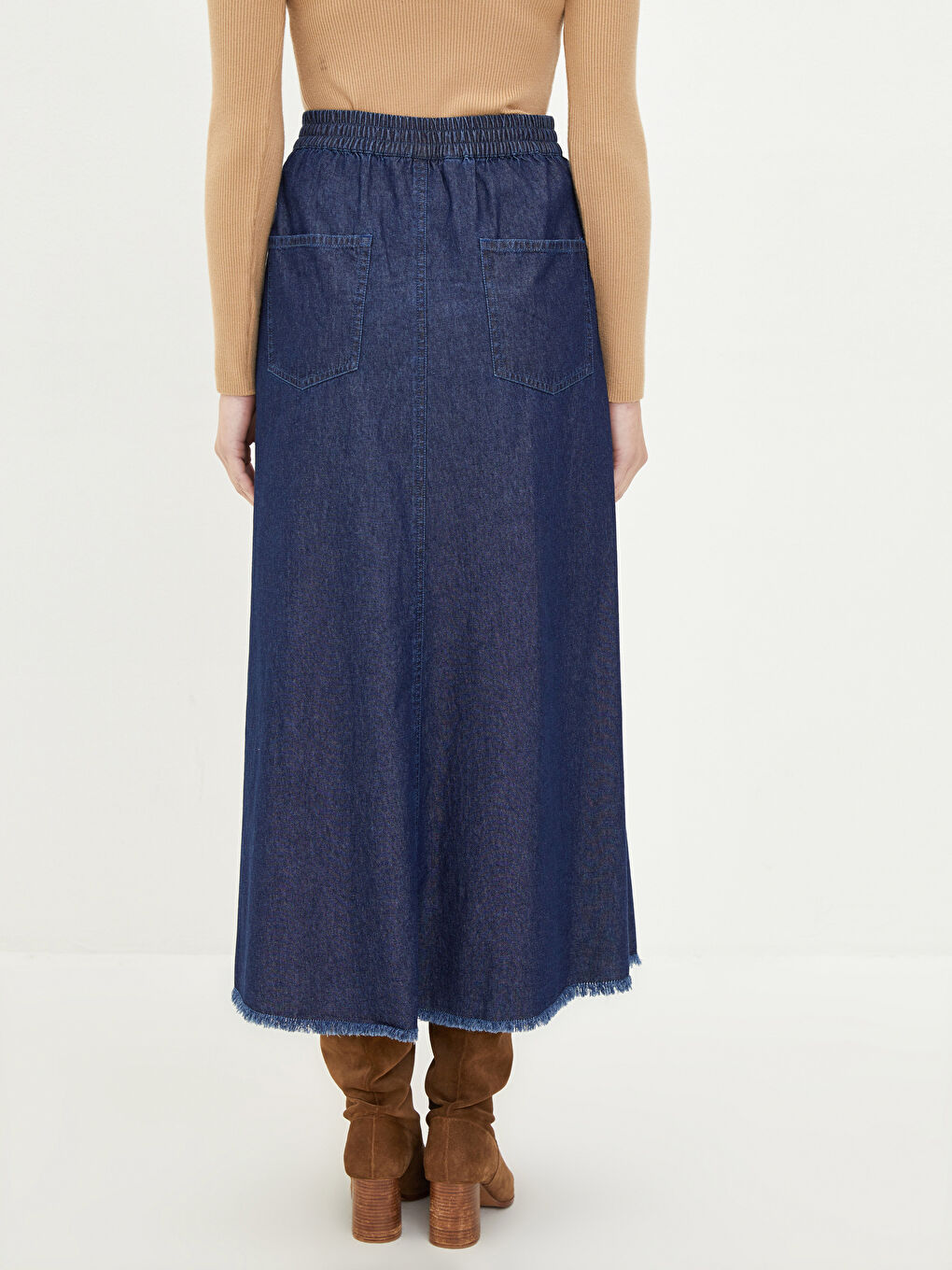 LCWAIKIKI Classic Women's Elastic Waist Plain Denim Skirt -W1GN54Z8-H45