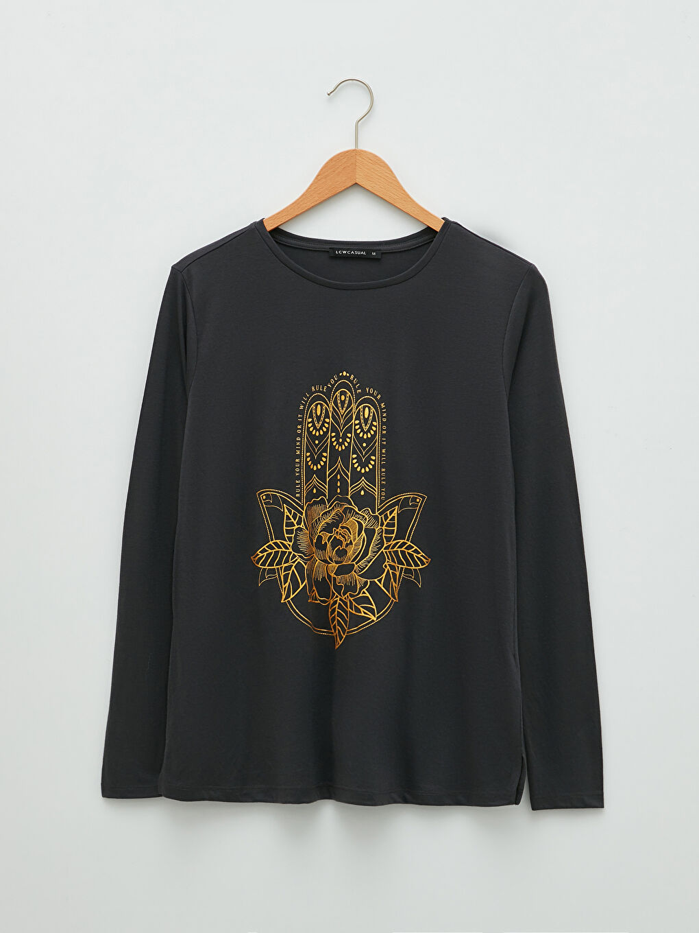 Crew Neck Printed Long Sleeve Women's T-Shirt-4