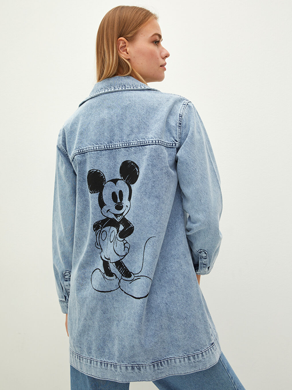 LCW Modest Shirt Collar Mickey Mouse Printed Long Sleeve Women's Rodeo Jean Jacket -W1GN75Z8-H45