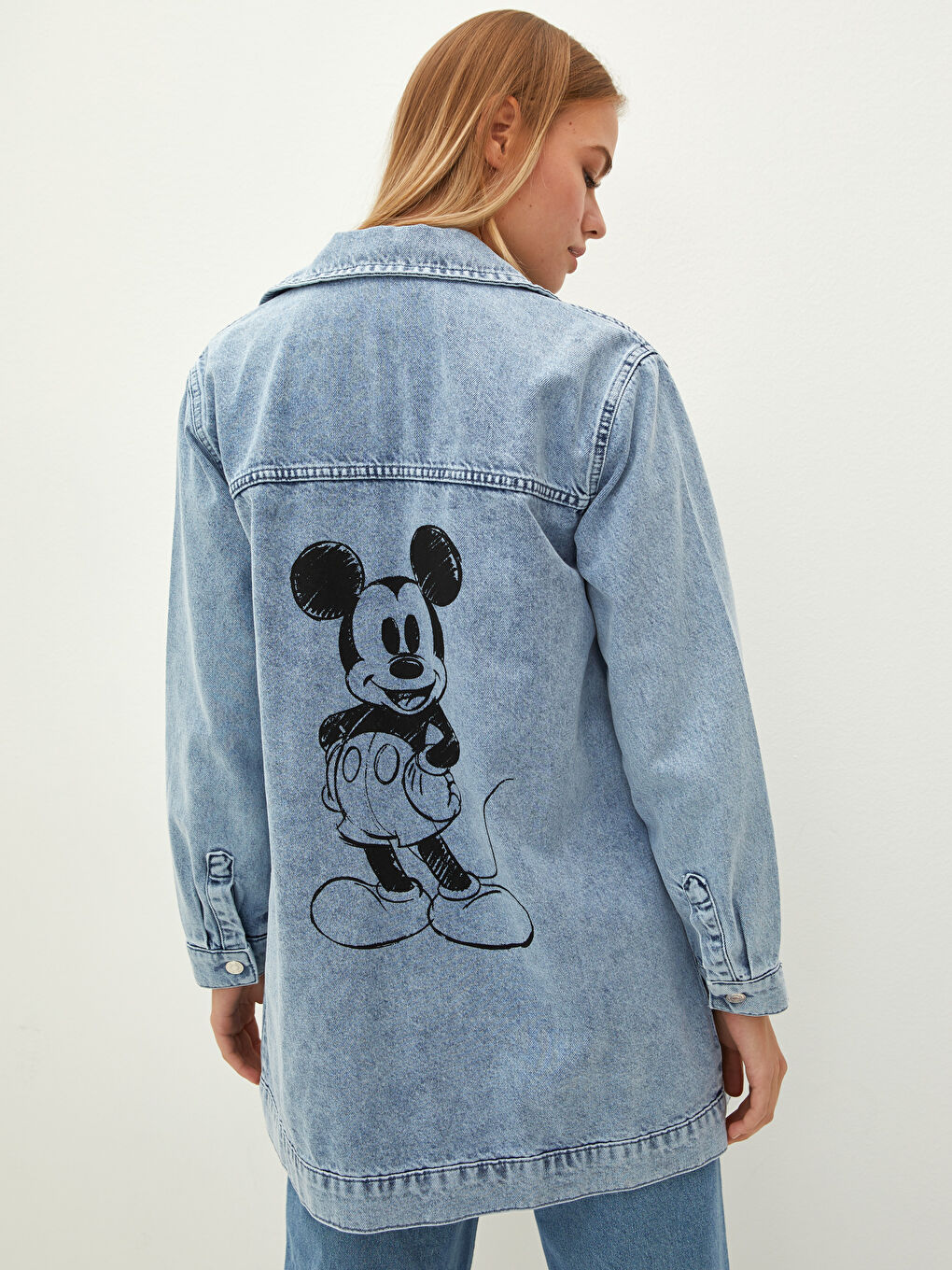 LCW Modest Shirt Collar Mickey Mouse Printed Long Sleeve Women's Rodeo Jean Jacket -W1GN75Z8-H45