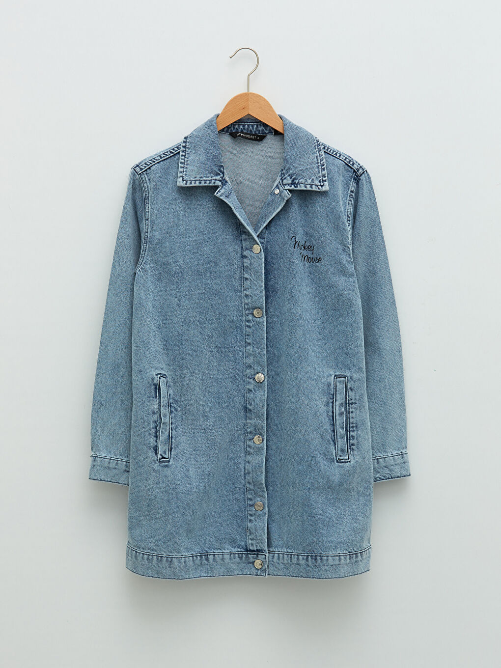 LCW Modest Shirt Collar Mickey Mouse Printed Long Sleeve Women's Rodeo Jean Jacket -W1GN75Z8-H45