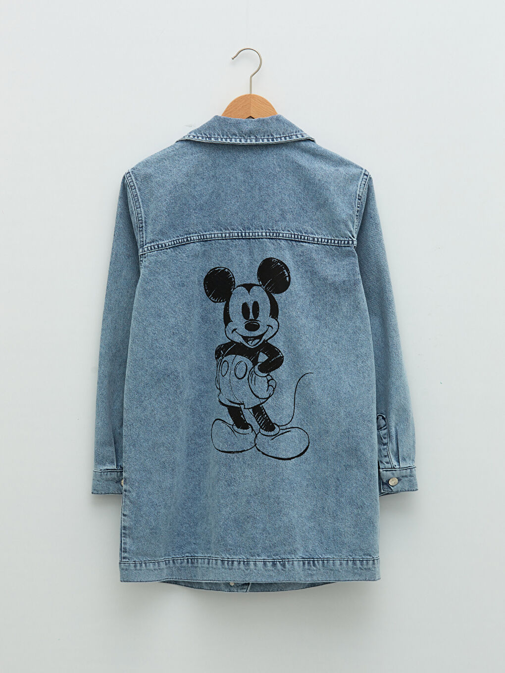 LCW Modest Shirt Collar Mickey Mouse Printed Long Sleeve Women's Rodeo Jean Jacket -W1GN75Z8-H45