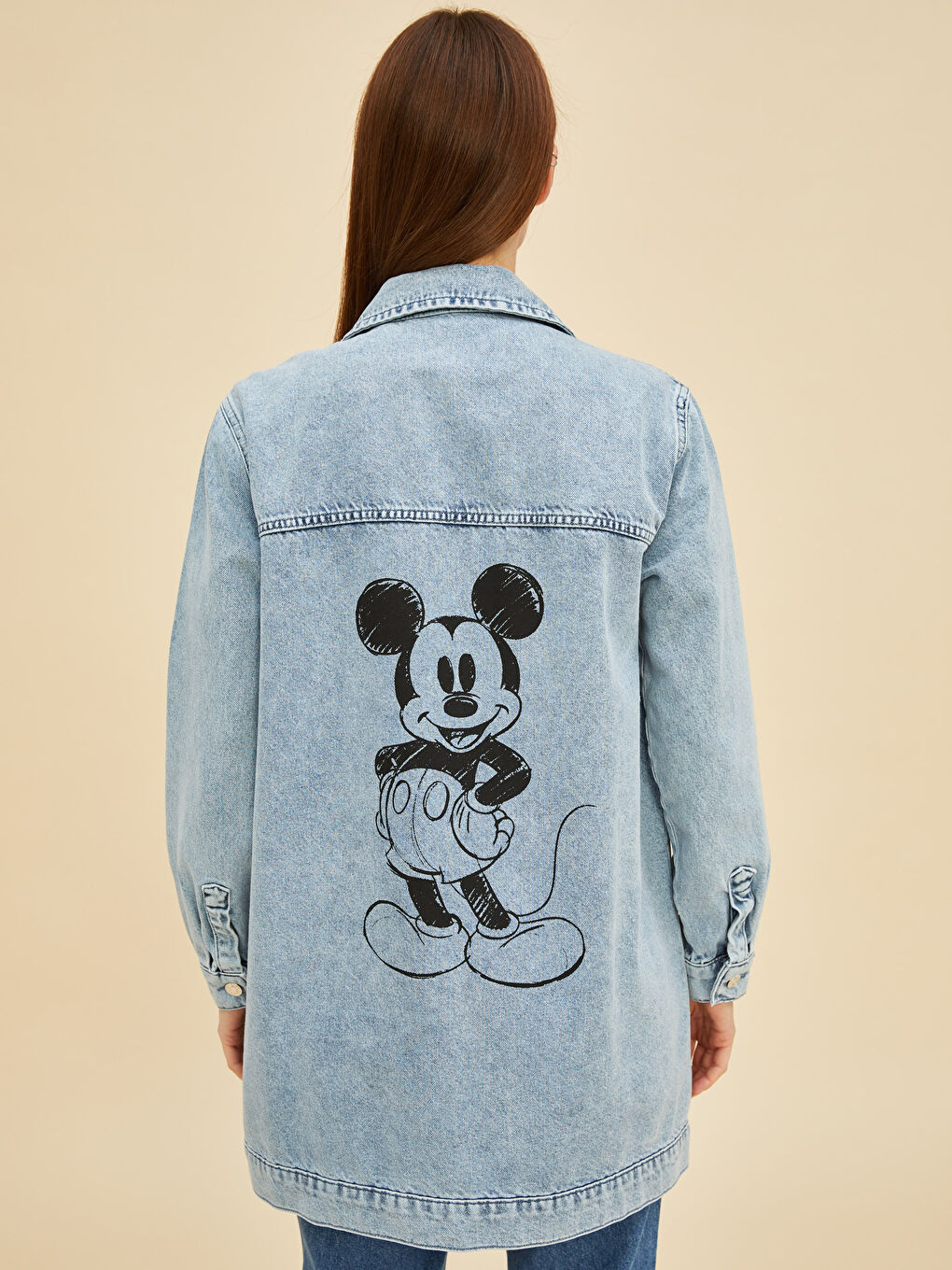LCW Modest Shirt Collar Mickey Mouse Printed Long Sleeve Women's Rodeo Jean Jacket -W1GN75Z8-H45