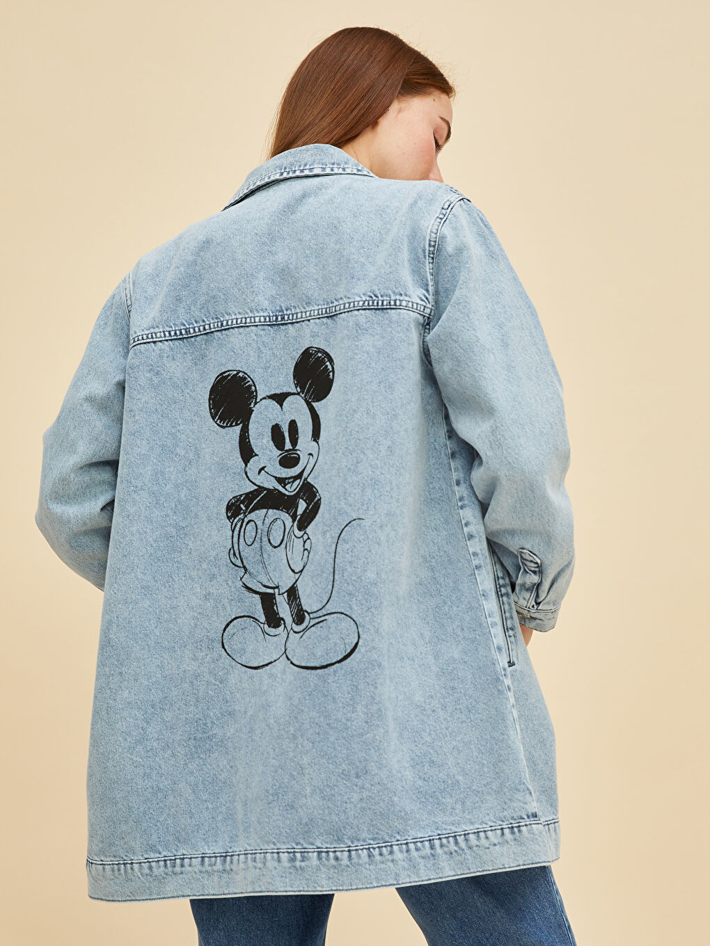 LCW Modest Shirt Collar Mickey Mouse Printed Long Sleeve Women's Rodeo Jean Jacket -W1GN75Z8-H45