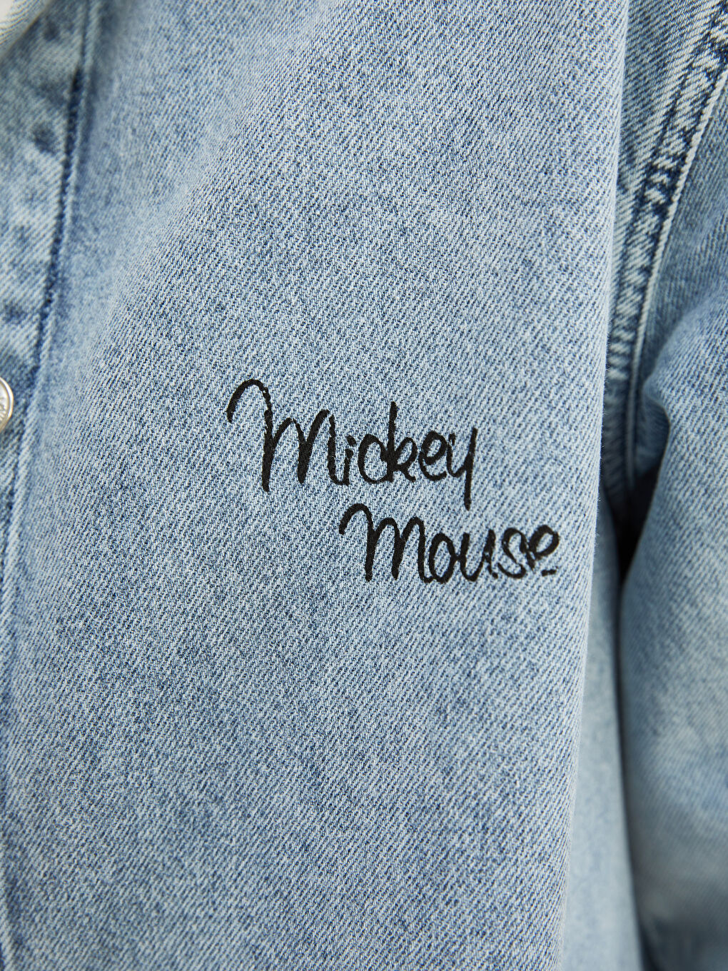 LCW Modest Shirt Collar Mickey Mouse Printed Long Sleeve Women's Rodeo Jean Jacket -W1GN75Z8-H45