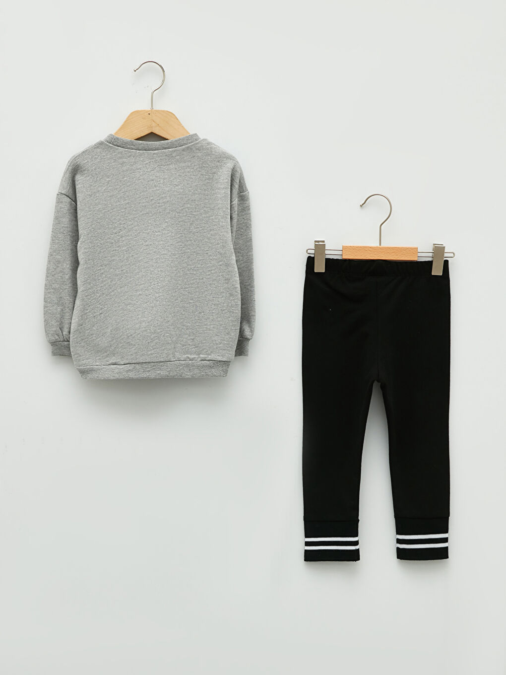 Gri Bisiklet Yaka Uzun Kollu Baskılı Kız Bebek Sweatshirt ve Tayt 2'li Takım-1