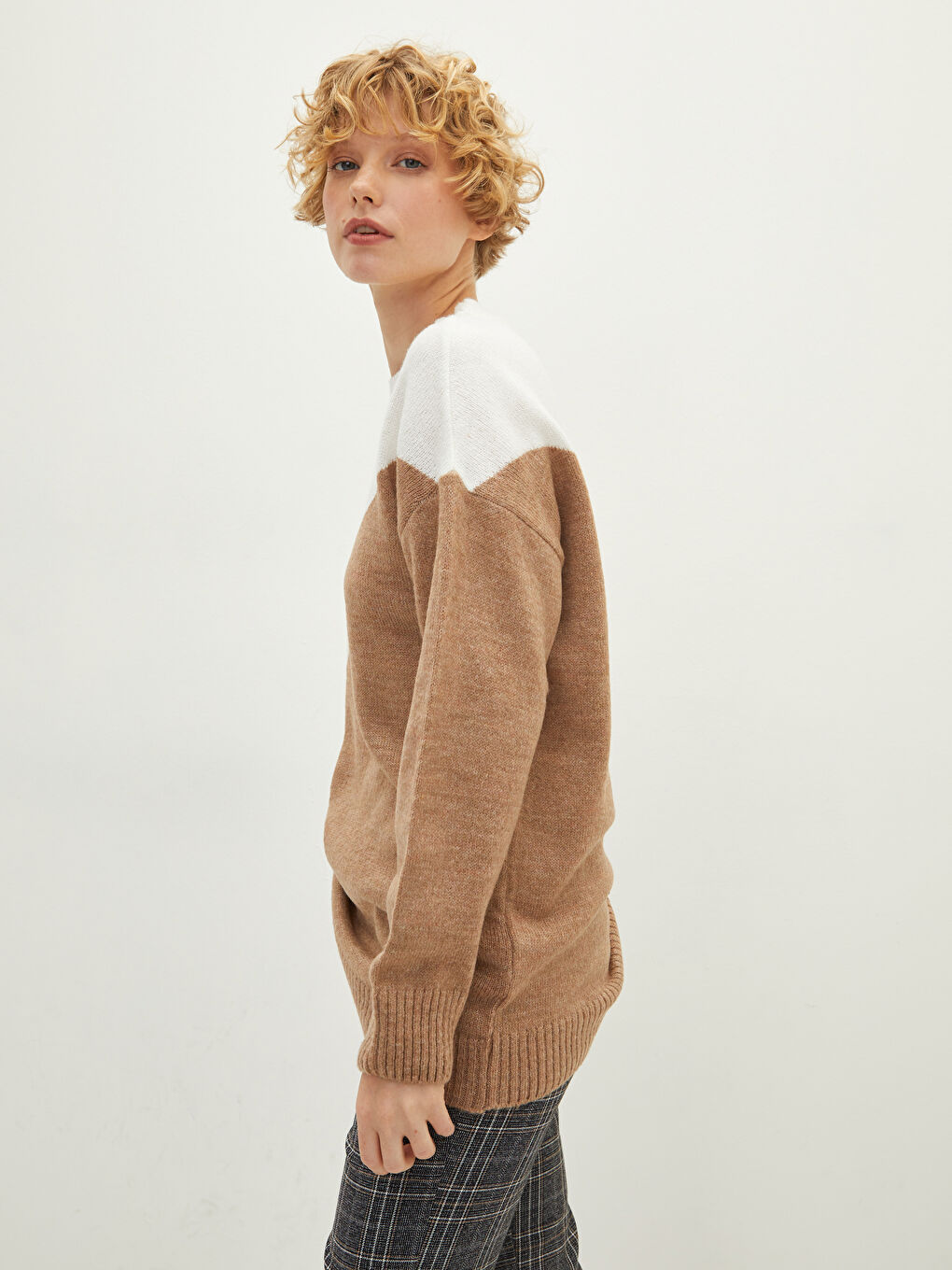 LCW Vision Crew Neck Color Block Long Sleeve Women's Knitwear Tunic -W1GO15Z8-D4N