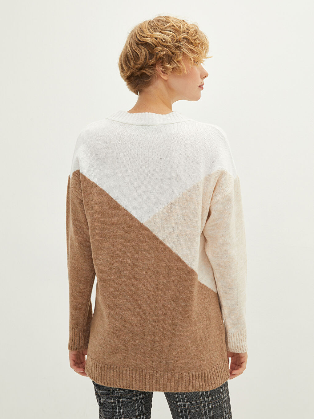 LCW Vision Crew Neck Color Block Long Sleeve Women's Knitwear Tunic -W1GO15Z8-D4N
